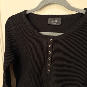 Vici Black Button Down Ribbed Top